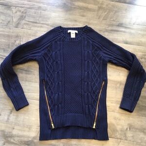 Cabi Navy Blue Double Zip Pullover Cable Knit Sweater size small
